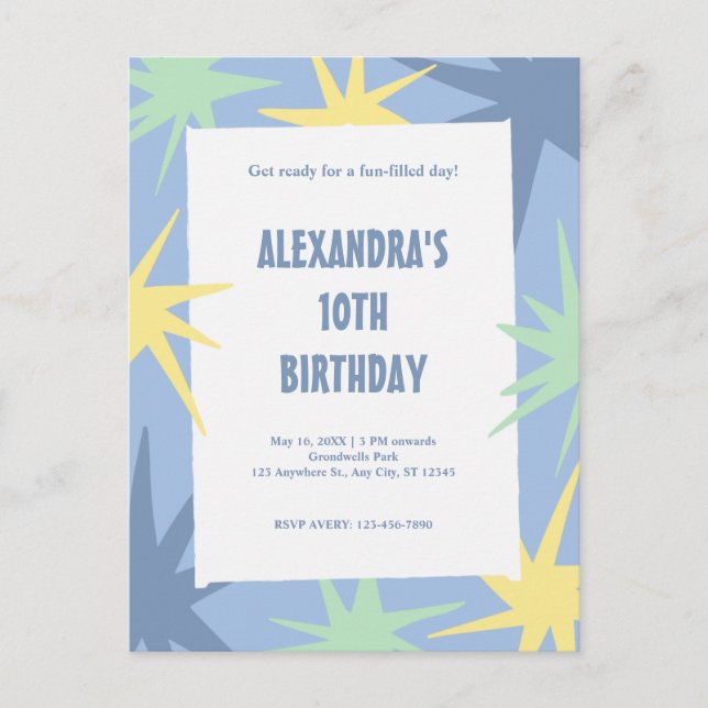 Postal De Invitación 10.º cumpleaños moderno (Anverso)