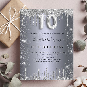 Postal De Invitación 10.º polvo de purpurina metalizado de plata