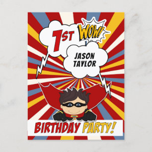Postal De Invitación 1.ª Fiesta de Cumpleaños de Superheroína de Histor