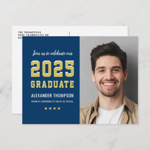 Postal De Invitación 2023 Graduate Navy Gold Graduation Party Photo