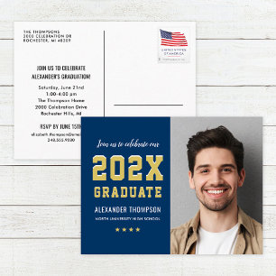 Postal De Invitación 2023 Graduate Navy Gold Graduation Party Photo