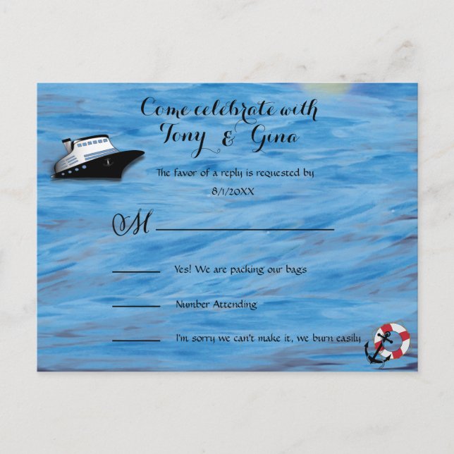Postal De Invitación 20XX Tema de acuarela de crucero Boda Postcard RSV (Anverso)