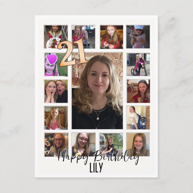 Postal De Invitación 21 cumpleaños Almond flor crema azul (Anverso)