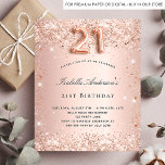 Postal De Invitación 21 cumpleaños color rosa rosa rosado purpurina de<br><div class="desc">Para un elegante fiesta de 21 años. Fondo de degradado rosa de color rosa. Decorado con rosa de oro falso polvo purpurina. Personalice y agregue un nombre y detalles del fiesta. El nombre se escribe con un guión de estilo con letras a mano. El número 21 se escribe con un...</div>