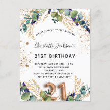 21 cumpleaños eucalipto verde purpurina elegante