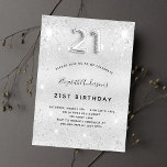 Postal De Invitación 21 cumpleaños plata purpurina metalizado glam polv<br><div class="desc">Una invitación moderna, elegante y glamurosa para un fiesta de 21 años. Un fondo falso plateado, decorado con polvo purpurina. Personalice y agregue su nombre y detalles del fiesta. El número 21 se escribe con un tipo de letra, guión. Fondo plateado, diseño postal. Sugerencia: Si no desea que se vea...</div>