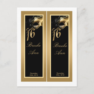 Postal De Invitación 2 Libro Marks Sweet 16 Gold Black Fiesta