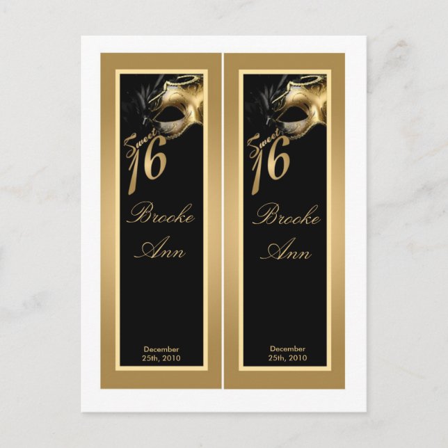 Postal De Invitación 2 Libro Marks Sweet 16 Gold Black Fiesta (Anverso)
