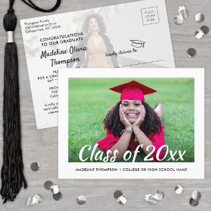 Postal De Invitación 2 Photo Script Clase Año Moderno Graduación Simple