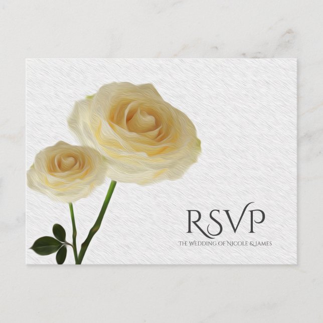 Postal De Invitación 2 Rosas pintados de blanco Elegante matrimonio RSV (Anverso)