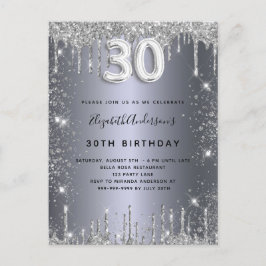Postal De Invitación 30.ª plata purpurina metalizado glam polvo