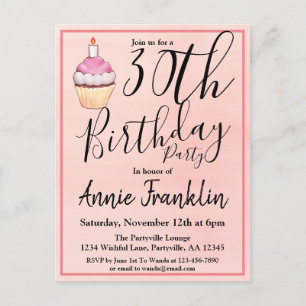 Postal De Invitación 30.ª tarta acuática rosada Cumpleaños