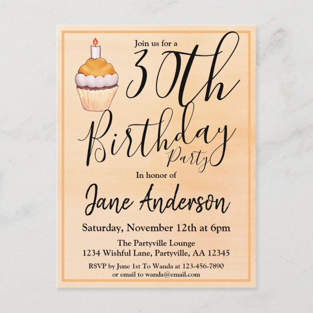 Postal De Invitación 30.ª tarta Naranja (Anverso)