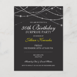 Postal De Invitación 30.º cumpleaños Fab String Lights Fun