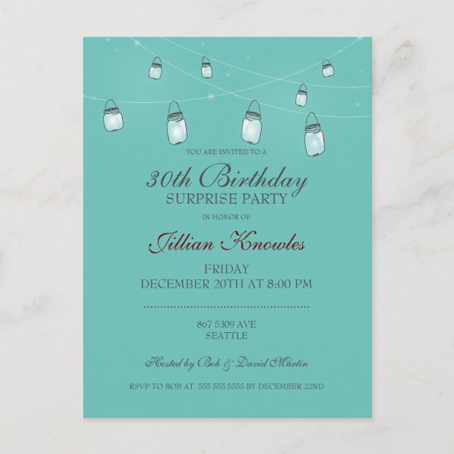 Postal De Invitación 30.º cumpleaños Mason Jar Lights (Anverso)