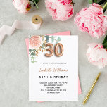 Postal De Invitación 30.º cumpleaños rosa floral oro eucalipto verde<br><div class="desc">Una elegante invitación para un fiesta de 30 años. Un fondo blanco moda. Decorada con una flor rosa de color oro rosa y rosa y rosa, con hojas de eucalipto verdes, florales, verdes, brotes, vegetación y brotes de oro falsos. Personalizar y el nombre y los detalles del fiesta. Letras negras...</div>