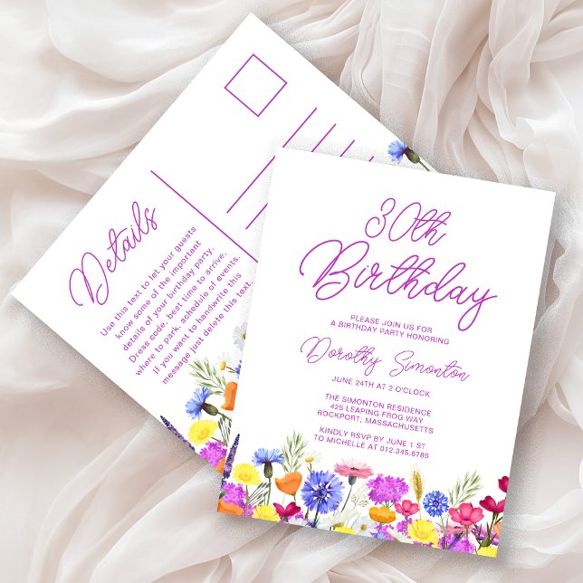 Postal De Invitación 30.º Fiesta de cumpleaños Flores violetas moradas  (Subido por el creador)