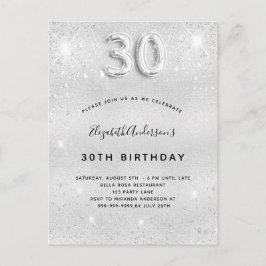 Postal De Invitación 30.º glamoroso purpurina de plata