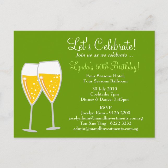 POSTAL DE INVITACIÓN 311 CHAMPAGNE CELEBRACIÓN VERDE (Anverso)