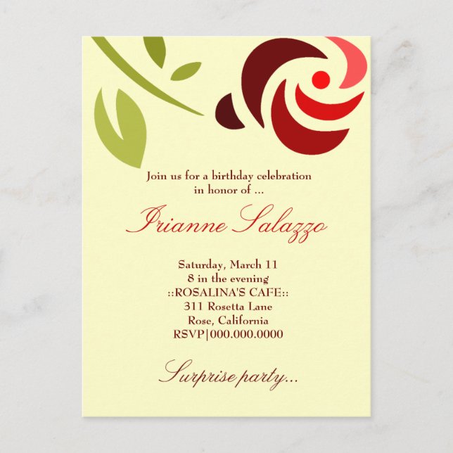 POSTAL DE INVITACIÓN 311-INVITACIÓN ROSA ELEGANTE (Anverso)
