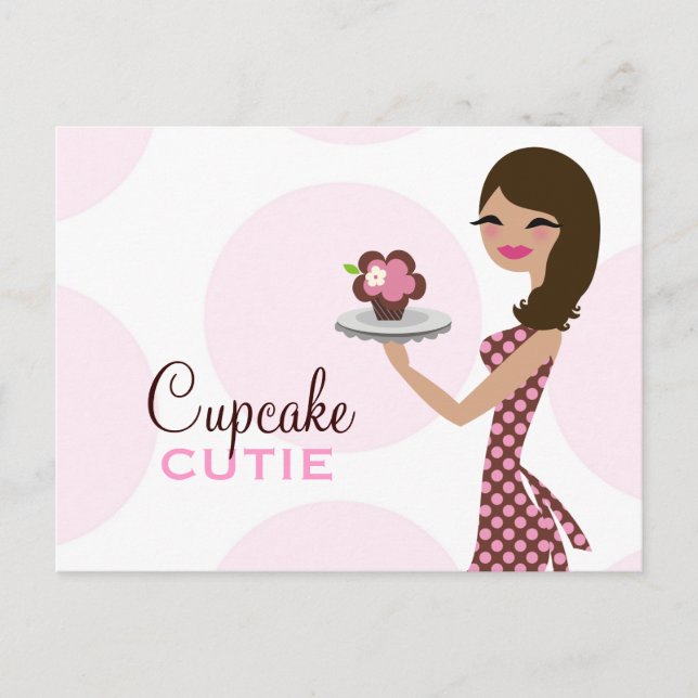 Postal De Invitación 311 Torta de Cupcake Cutie Wavy Brunette (Anverso)