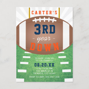 Postal De Invitación 3.ᵉʳ Año Abajo Tema Del Fútbol Tercer Cumpleaños