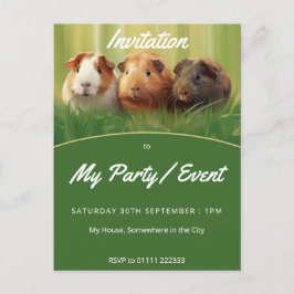 Postal De Invitación 3 cerdos de Guinea en hierba