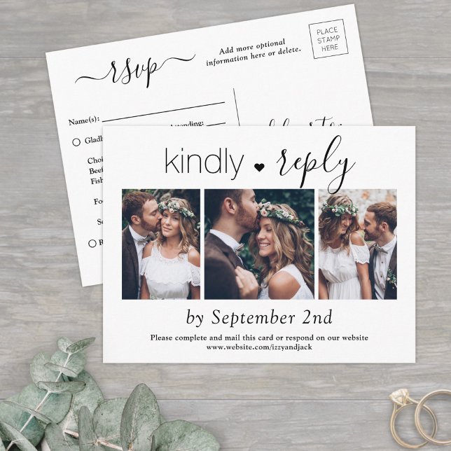 Postal De Invitación 3 Foto Script Simple Elegante Boda Se ruega confir (Subido por el creador)