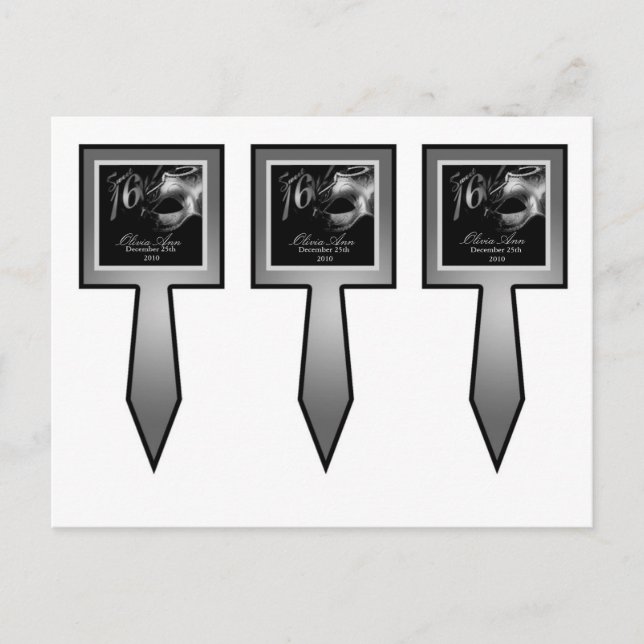 Postal De Invitación 3 tazas de pastelería dulce 16 Fiesta negro platea (Anverso)
