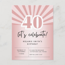 Postal de invitación 40º cumpleaños, oro rosa retr