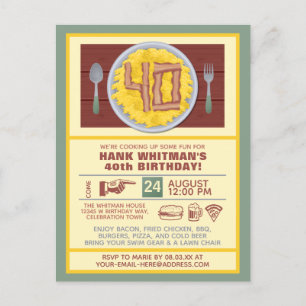 Postal De Invitación 40.ª Fiesta de cumpleaños, tema de Bacon divertido