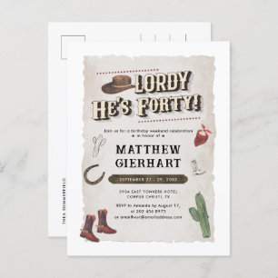 Postal De Invitación 40.º Cowboy Rodeo Fiesta Retro