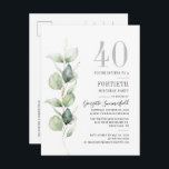 Postal De Invitación 40.º cumpleaños Eucalyptus Fiesta botánico<br><div class="desc">Podría ser un fiesta sorprendente u otro decenio especial logrado. Esta invitación a la fiesta de cumpleaños número 40 con diseño de vegetación eucaliptos y tipografía popular moderna se puede editar fácilmente para adaptarse a cualquier celebración de cumpleaños o aniversario. Puede cambiar la redacción, los detalles de cumpleaños y el...</div>