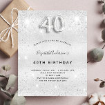 Postal De Invitación 40.º purpurina de plata de cumpleaños glamuroso<br><div class="desc">Una invitación moderna, elegante y glamurosa para un fiesta de 40 años. Un fondo falso plateado, decorado con polvo purpurina. Personalice y agregue su nombre y detalles del fiesta. El número 40 se escribe con un tipo de letra, guión. Fondo plateado, diseño postal. Sugerencia: Si no desea que se vea...</div>