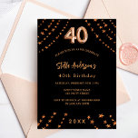 Postal De Invitación 40 años rosa negro estrellas de oro elegante<br><div class="desc">Para un elegante fiesta de 40 años. Un fondo negro. Decorado con estrellas de oro rosa. Personalice y añada un nombre,  detalles del fiesta,  año de nacimiento. El nombre se escribe con un guión de estilo con letras a mano</div>