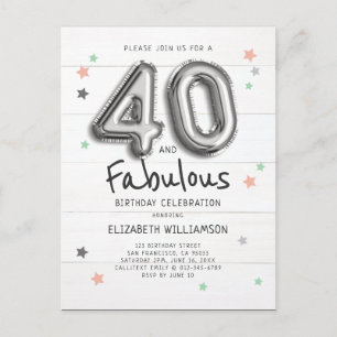 Postal De Invitación 40 y fabulosas estrellas de globos de Relieve meta