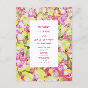 Postal De Invitación 4.º Cumpleaños Cuarta Edad de Personalizado Floral