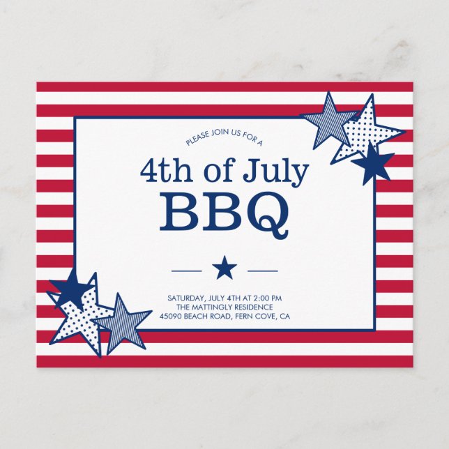 Postal De Invitación 4 de julio Estrellas y Stripes Moderno Patriótico  (Anverso)