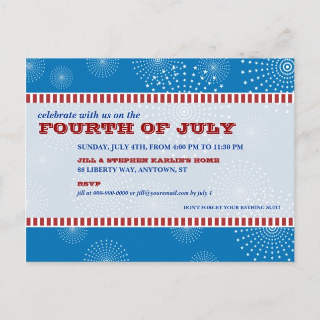Postal De Invitación 4 de julio: Fiesta de explosión Fiesta (Anverso)