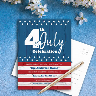 Postal De Invitación 4 de julio Patriótico Rustic Wood Bandera American