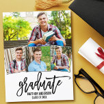 Postal De Invitación 4 Foto Partido de Graduación de Guión de Pincel Mo<br><div class="desc">Guión de pincel moderno 4 Invitación a la fiesta de graduación de fotos</div>