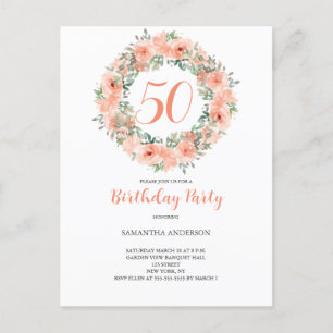 Postal De Invitación 50.ª acuarela acuática de cumpleaños Floral