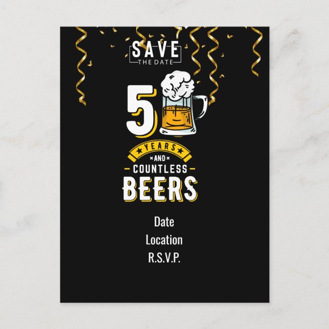 Postal De Invitación 50.º cumpleaños 50 años e innumerables cervezas (Anverso)