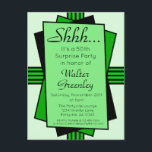 Postal De Invitación 50.º cumpleaños de Fiesta de sorpresas en el Art D<br><div class="desc">Utilice la tarjeta postal de invitación de cumpleaños del Fiesta de sorpresas 30 de Green Art Deco para invitar a los huéspedes a una fiesta de cumpleaños. Personalice esta elegante invitación clásica de cumpleaños minimalista con un sencillo borde geométrico verde con el nombre de la persona de cumpleaños y los...</div>