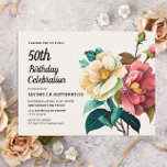 Postal De Invitación 50 Aniversario de las Rosas Blancas Rojas<br><div class="desc">Hermosa postal de invitación a la fiesta de cumpleaños 50 mujeres rosas rojas y blancas. El texto es totalmente personalizable,  por lo que esta tarjeta se puede diseñar para cualquier edad. Contáctenos para obtener ayuda sobre la personalización o la correspondencia de productos.</div>