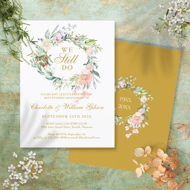 Postal De Invitación 50° Aniversario de Oro Aún prometemos renovación (50th Golden Anniversary We Still Do Vow Renewal Invitation Postcard)