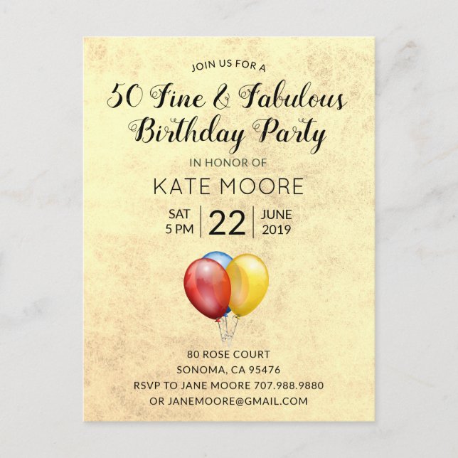 Postal De Invitación 50 Fabuloso cumpleaños (Anverso)