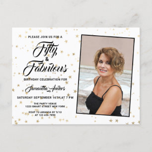 Postal De Invitación 50 y Fabulous Elegant Gold Stars Photo