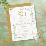 Postal De Invitación 50th Golden Wedding Anniversary Greenery<br><div class="desc">Featuring delicate watercolor country garden greenery,  this chic anniversary invitation can be personalized with your special 50 years anniversary celebration information,  with a golden background on the reverse. Designed by Thisisnotme©</div>