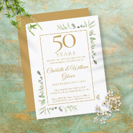Postal De Invitación 50th Golden Wedding Anniversary Greenery